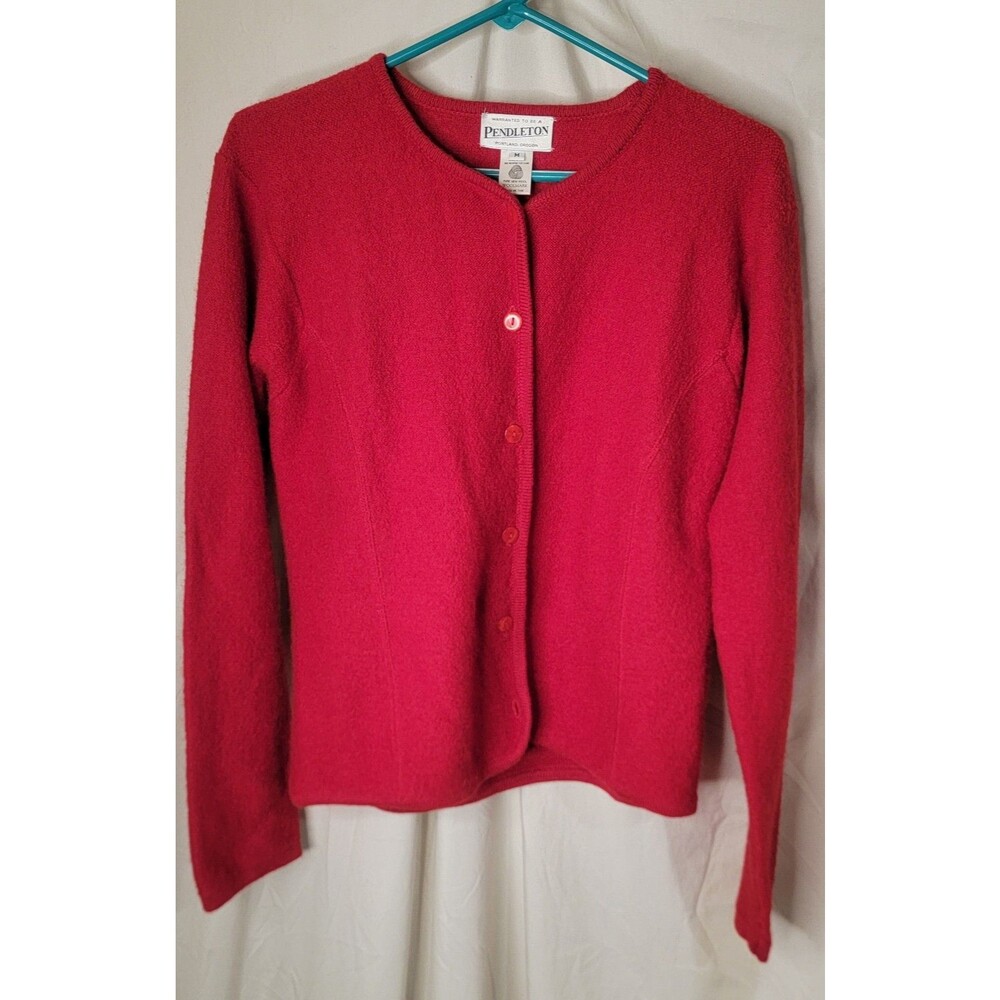 Pendleton 100% Virgin Wool Red Cardigan Sweater Womens Med Classic Button Front